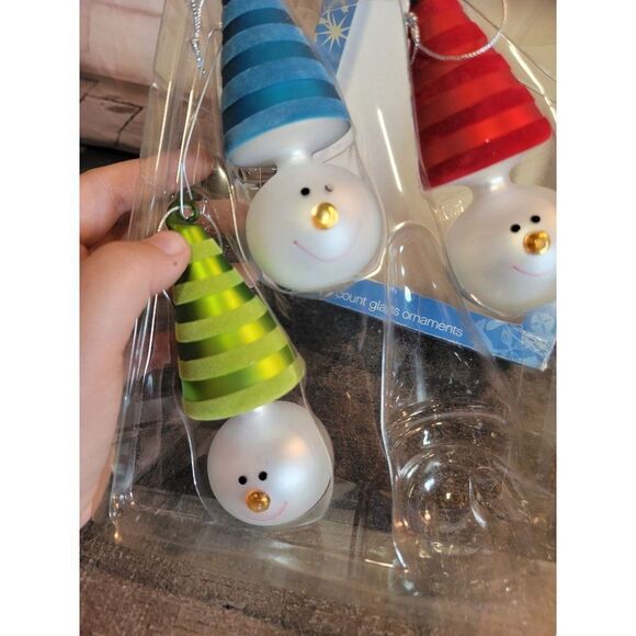 Target 2006 snowman face blown glass ornament Xmas Decor set - Picture 2 of 6